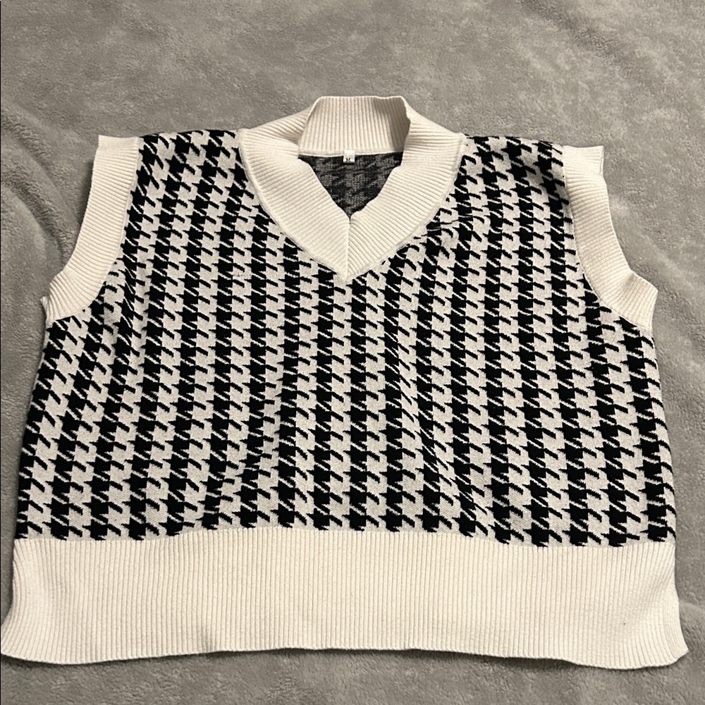 Black and White V-Neck Sweater Vest